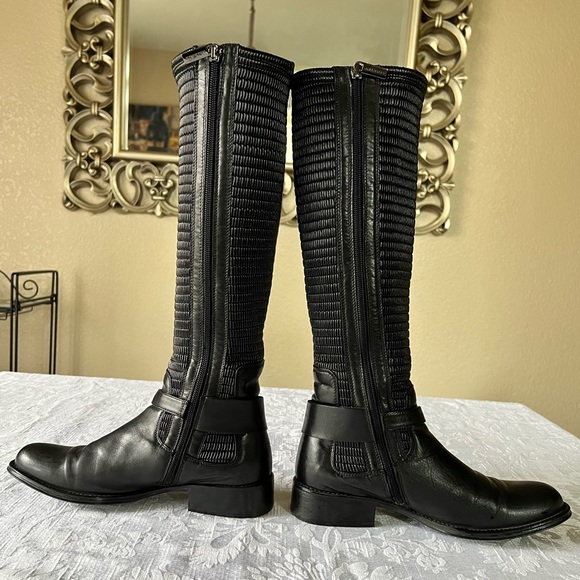 Aquatalia Pleated Accent Leather Knee-High Boots - Picture 7 of 12